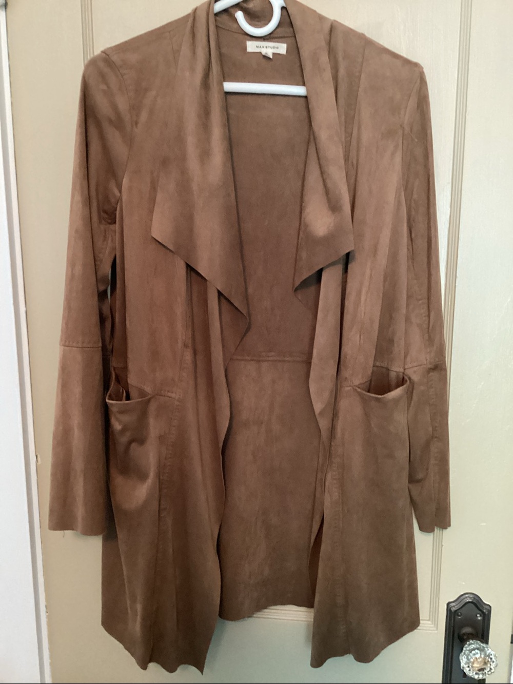 Max Studio Tan Suede Open-Front Trench Coat